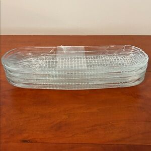 Corn on the Cob Dishes Holders Set of 4 Clear Glass Serving Vintage